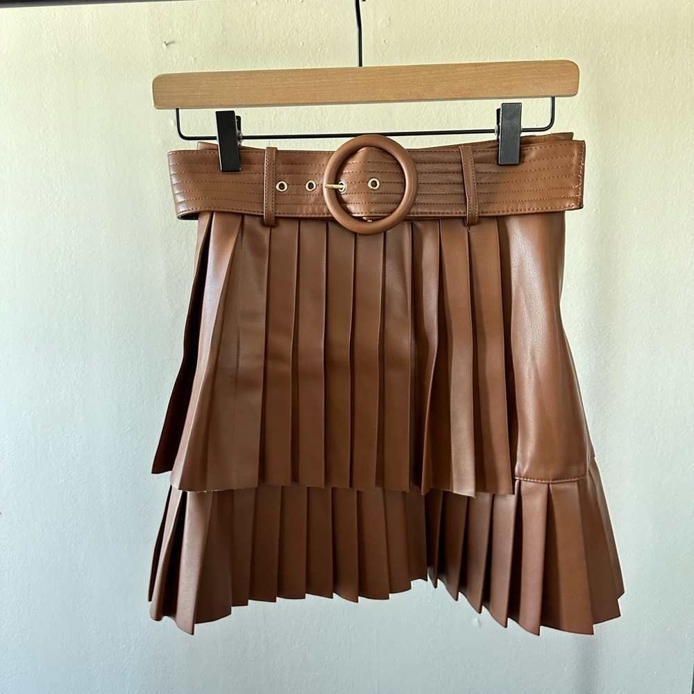 Zara brown pleather skirt w belt